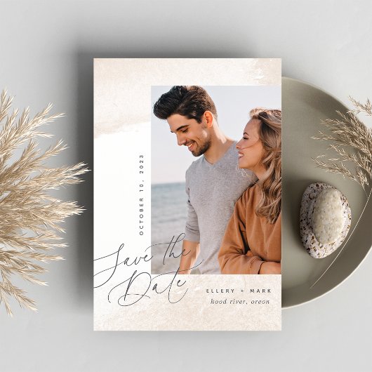 Neutraal wasscript | Verticale foto Save The Date