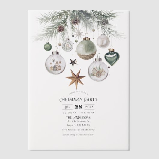 Neutraal Waterverf kerstfeest Vellum Uitnodigingen (Voorkant)