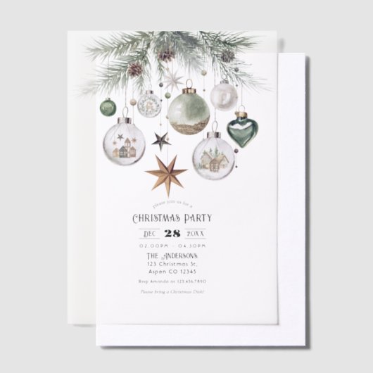 Neutraal Waterverf kerstfeest Vellum Uitnodigingen (Offset)