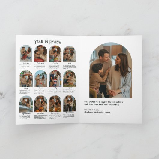 Neutraal Waterverf Ornament Jaar in Review Vakanti Feestdagen Kaart (Binnen)