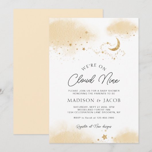 Neutraal We zijn op Cloud Nine Baby shower Invitat Kaart (Voorkant / Achterkant)