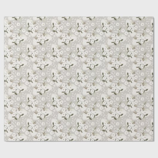 Neutraal White Floral Gift Wrap papier (Vlak)