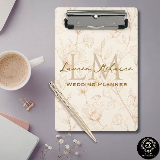 Neutraal Wilde Bloemen Monogram Zakelijk Accent Mini Klembord