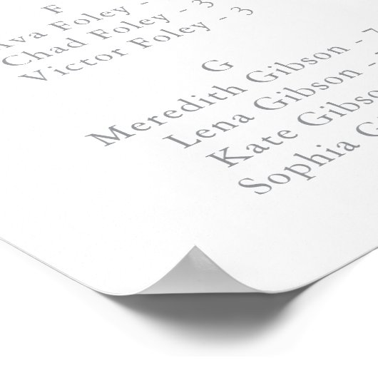 Neutraal Wildflower Alfabetische Zitting Grafiek Poster (Hoek)