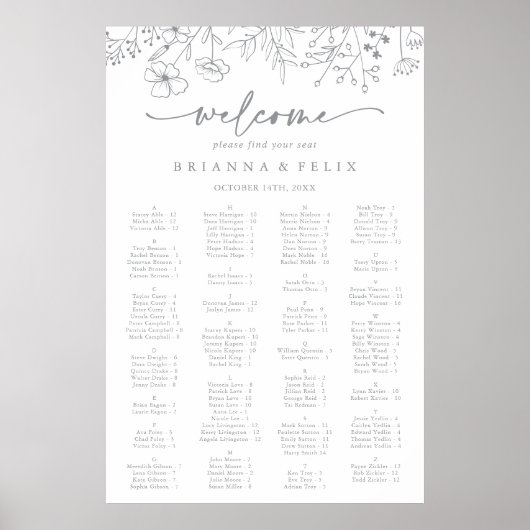 Neutraal Wildflower Alfabetische Zitting Grafiek Poster (Voorkant)