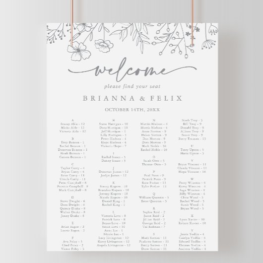 Neutraal Wildflower Alfabetische Zitting Grafiek Poster