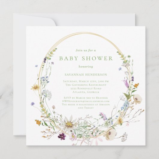 Neutraal Wildflower Bloemen Baby shower Kaart (Voorkant)