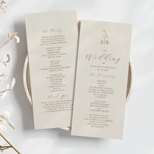 Neutraal Wildflower Wedding Programma Programmakaart