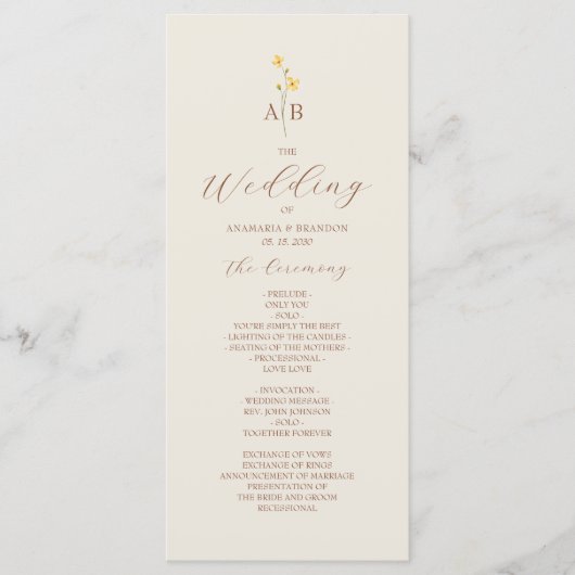 Neutraal Wildflower Wedding Programma Programmakaart (Voorkant)