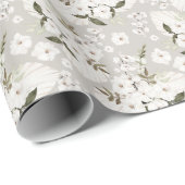Neutraal Wit Bloemig Cadeaupapier (Rol Hoek)