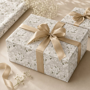 Neutraal Wit Bloemig Cadeaupapier