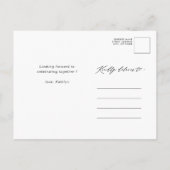 Neutraal wit Elegant Script Modern Vrijgezellenfee Uitnodiging Briefkaart (Achterkant)