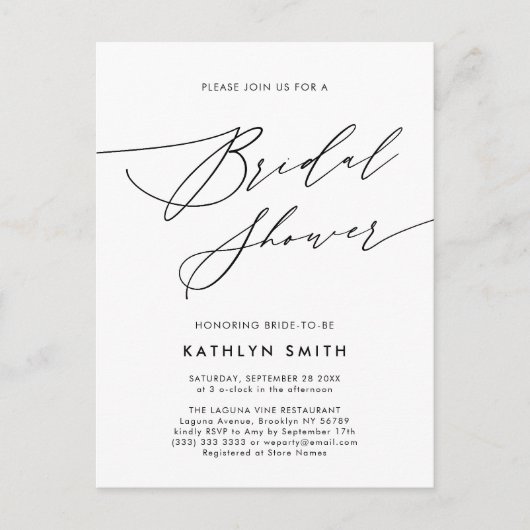 Neutraal wit Elegant Script Modern Vrijgezellenfee Uitnodiging Briefkaart (Voorkant)