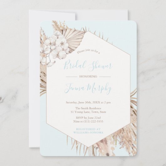 Neutraal zand & Aqua Dried Palm Leaf Vrijgezellenf Kaart (Voorkant)