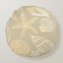 Neutraal Zand Tan Beige Seashell Shells Beach Hous Rond Kussen