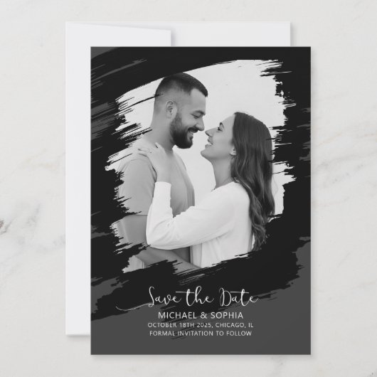 Neutraal Zwart Wit Save the Date Modern Unique (Voorkant)