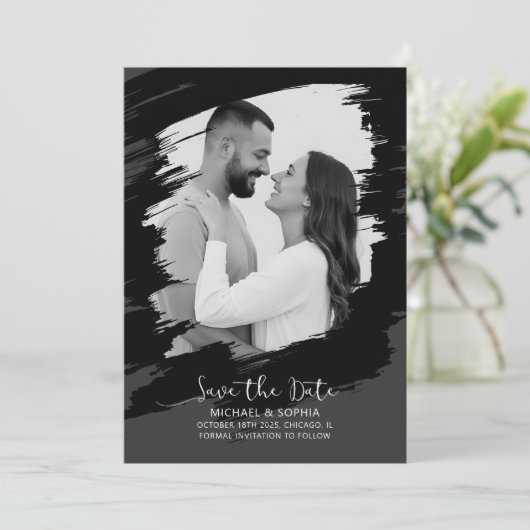 Neutraal Zwart Wit Save the Date Modern Unique (Staand voorkant)