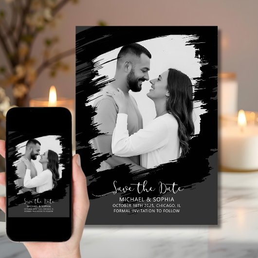 Neutraal Zwart Wit Save the Date Modern Unique