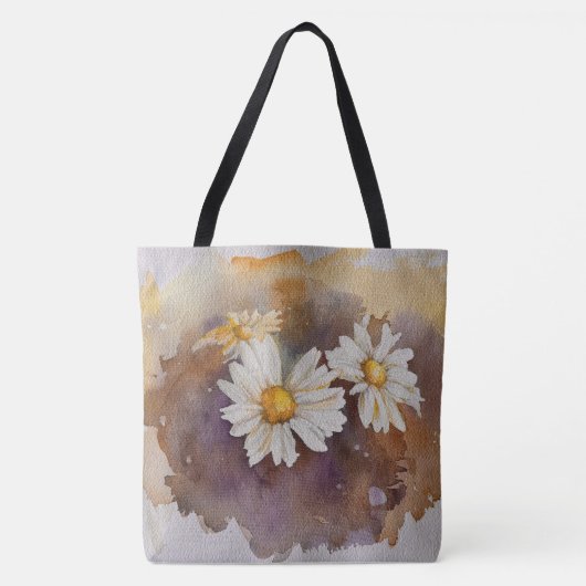 Neutraal zwevende Daisy Waterverf Tote Bag (Voorkant)