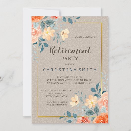 Neutral aardachtig bloemenfeest Waterverf Retireme Kaart (Voorkant)