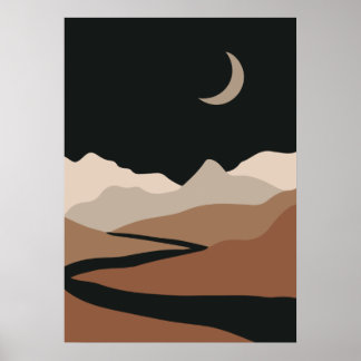 Neutral Abstract Landscape, Minimalist Mountain Poster