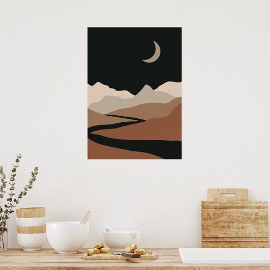 Neutral Abstract Landscape, Minimalist Mountain Poster (Keuken)