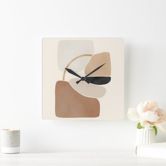 Neutral Abstract Shapes | Minimal Modern Fine Art Vierkante Klok (Huis)