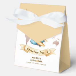 Neutral Adventure World Map Airplane Baby Shower  Bedankdoosjes