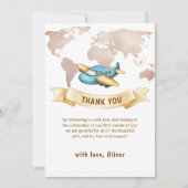 Neutral Adventure World Map Airplane Baby Shower  Bedankkaart (Voorkant)