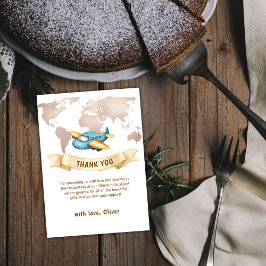 Neutral Adventure World Map Airplane Baby Shower  Bedankkaart