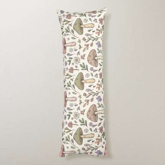 Neutral Aesthetic Mushroom Fungi Seamless Pattern Lichaamskussen (Achterkant (Verticaal))