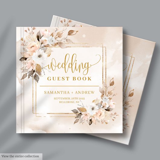Neutral Autumn Boho Floral Gold Wedding Guest Book Gastenboek