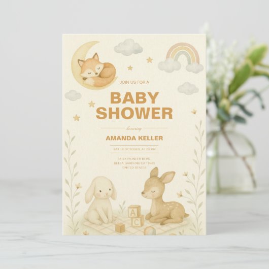 Neutral Baby Animal Nursery Baby shower Kaart (Staand voorkant)