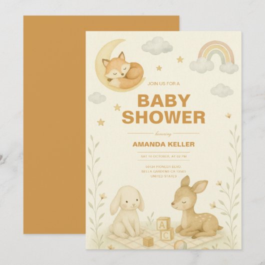 Neutral Baby Animal Nursery Baby shower Kaart (Voorkant / Achterkant)