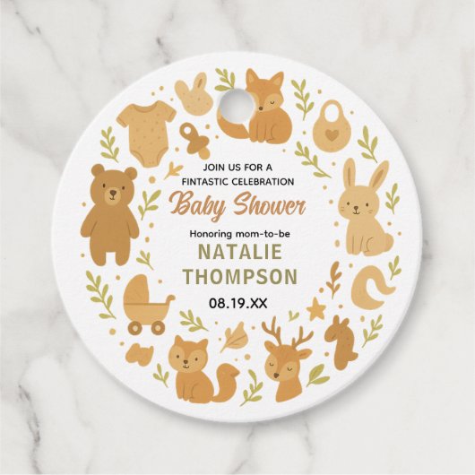 Neutral Baby Boy Shower | Cute Safari Animal Bedankjes Labels (Voorkant)