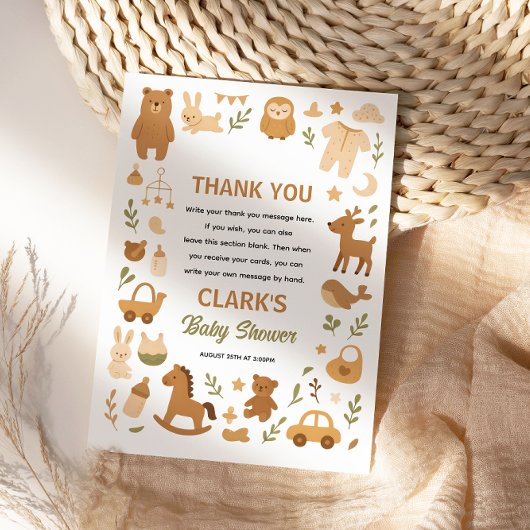 Neutral Baby Boy Shower | Cute Safari Animal Bedankkaart