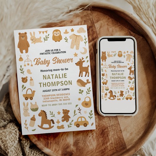 Neutral Baby Boy Shower | Cute Safari Animal Kaart