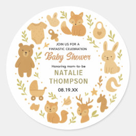 Neutral Baby Boy Shower | Cute Safari Animal Ronde Sticker
