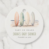 Neutral Baby On Board Surfboard Baby Shower Bedankjes Labels (Voorkant)