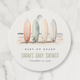 Neutral Baby On Board Surfboard Baby Shower Bedankjes Labels