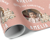 Neutral Baby’s 1st Christmas Train Keepsake Photo Cadeaupapier (Rol Hoek)