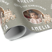 Neutral Baby’s 1st Christmas Train Keepsake Photo Cadeaupapier (Rol Hoek)