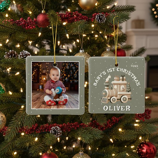 Neutral Baby’s 1st Christmas Train Keepsake Photo Keramisch Ornament