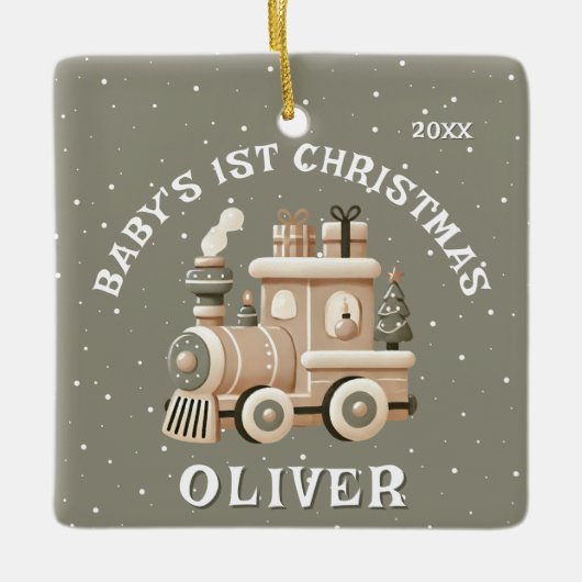Neutral Baby’s 1st Christmas Train Keepsake Photo Keramisch Ornament (Voorkant)