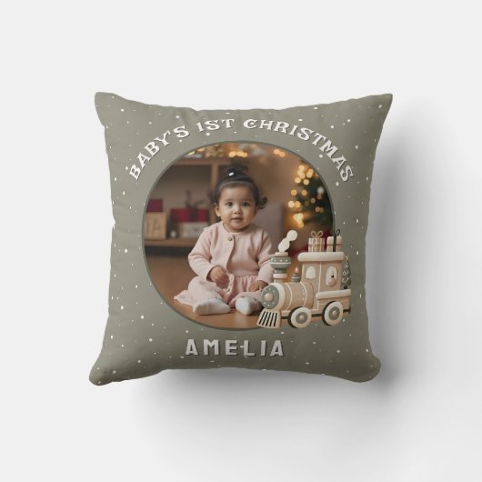 Neutral Baby’s 1st Christmas Train Keepsake Photo Kussen (Achterkant)
