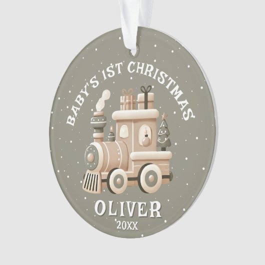 Neutral Baby’s 1st Christmas Train Keepsake Photo Ornament (voorkant)
