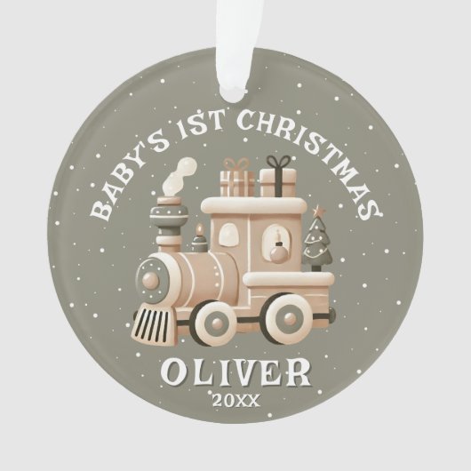 Neutral Baby’s 1st Christmas Train Keepsake Photo Ornament (voorkant)