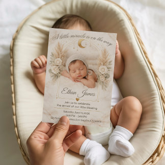 Neutral Baby Shower Boho Floral Moon Baby Sprinkle Kaart