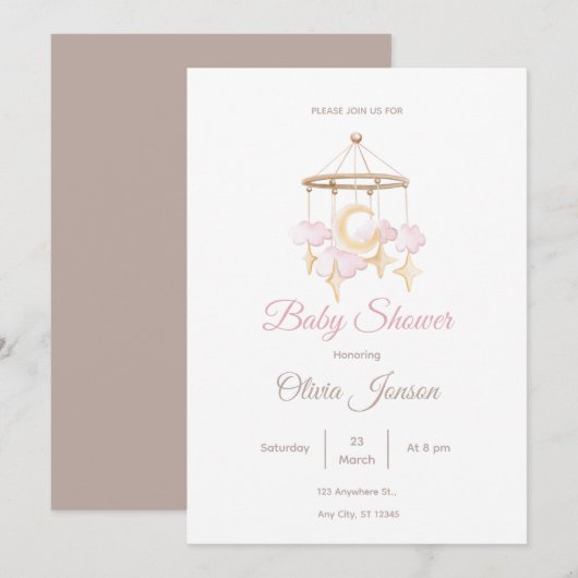 Neutral Baby Shower Invitation Moon and Stars Kaart (Voorkant / Achterkant)