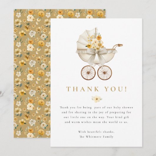 Neutral Baby Shower Thank You Card | Ivory & Gold Bedankkaart (Voorkant / Achterkant)